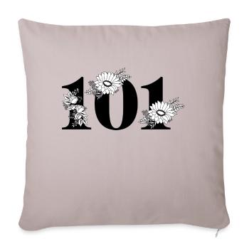 Numéro 101 floral noir - 101e anniversaire floral - Housse de coussin décorative 45 x 45 cm - taupe clair - Devant