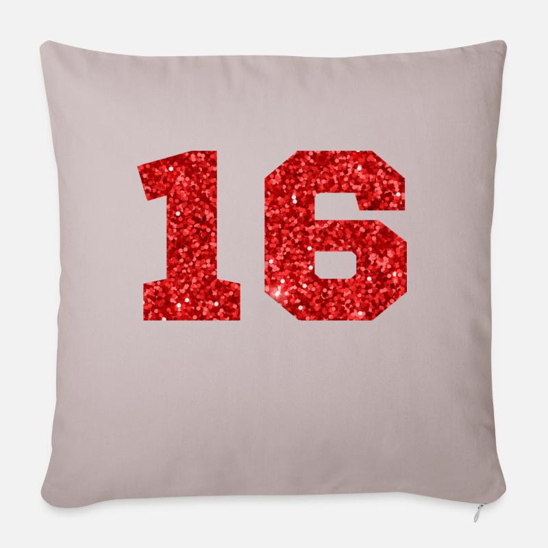 Nummer 16 Roter Glitzer - 16. Geburtstag - Sofakissenbezug 45 x 45 cm - helles Taupe