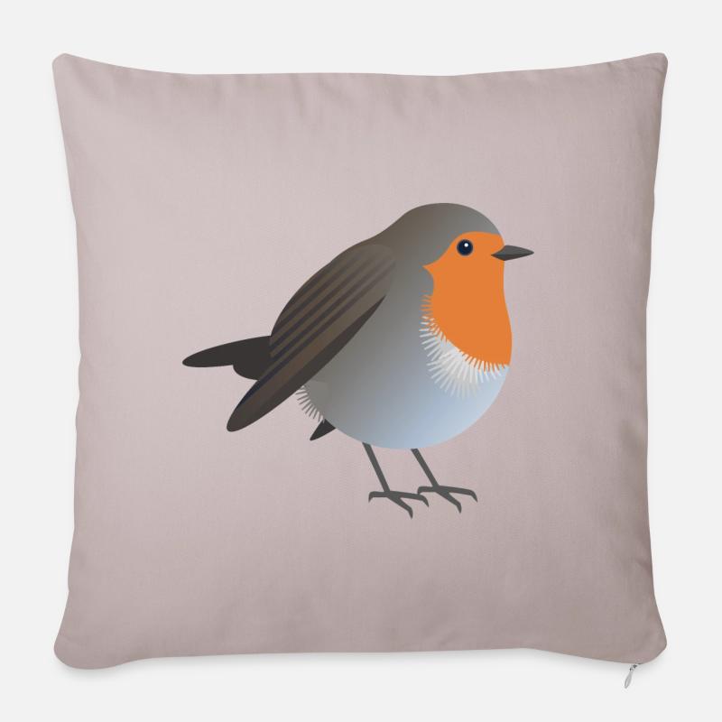 Rotkehlchen Vogel Grafik / Illustration - Sofakissenbezug 45 x 45 cm - helles Taupe
