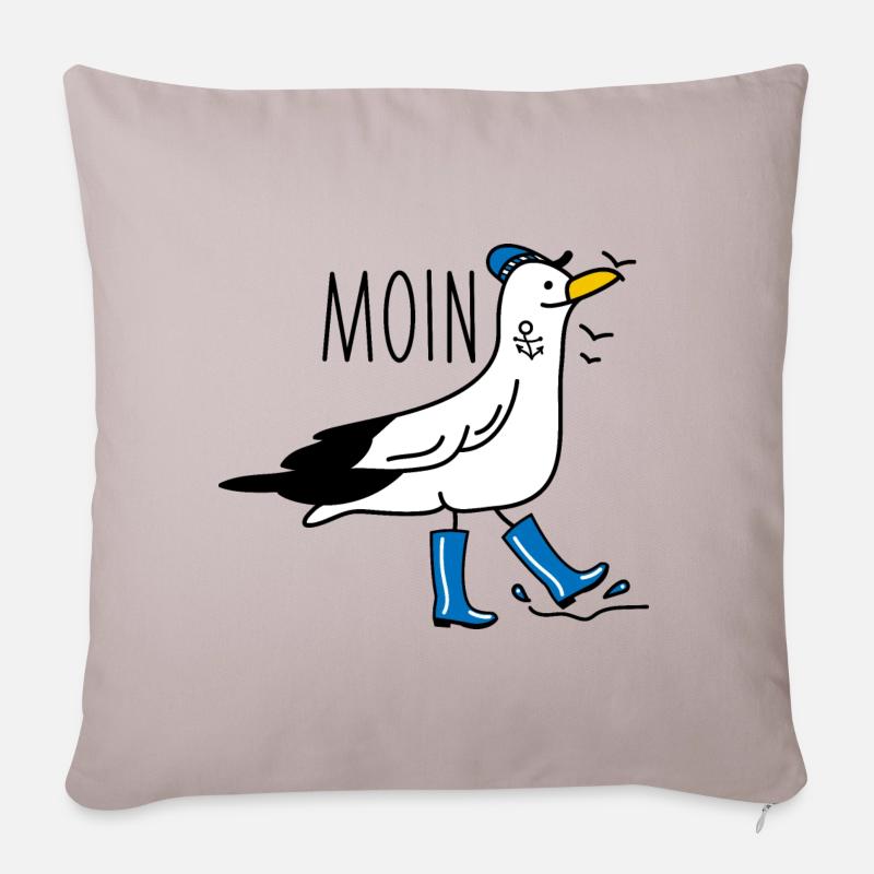 Lustige Möwe mit Gummistiefeln (b) - Sofakissenbezug 45 x 45 cm - helles Taupe