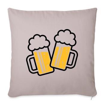 2 Bierkrüge Stoßen An, Prosit! (Bier Maßkrüge 2C) - Sofakissenbezug 45 x 45 cm - helles Taupe - Vorne
