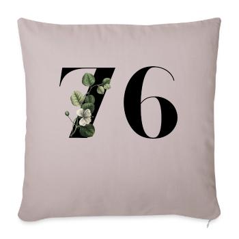 Nummer 76 Blumengrün - 76. Blumengeburtstag - Sofakissenbezug 45 x 45 cm - helles Taupe - Vorne