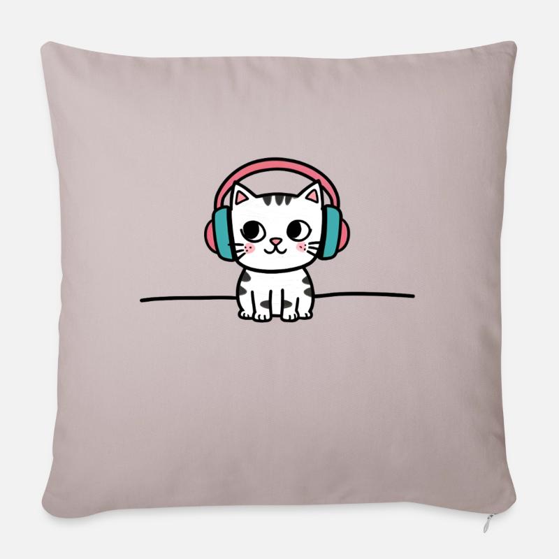 Süße Katze mit Kopfhörern Doodle - Sofakissenbezug 45 x 45 cm - helles Taupe