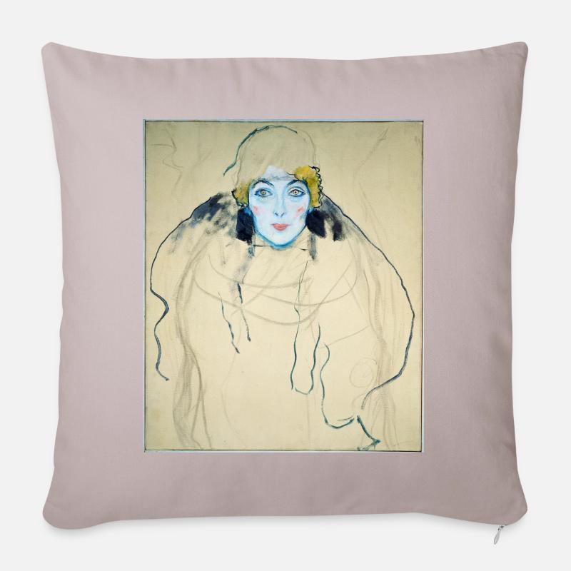 Gustav Klimt - Testa di donna. 1918i - Copricuscino per divano, 45 x 45 cm - grigio chiaro