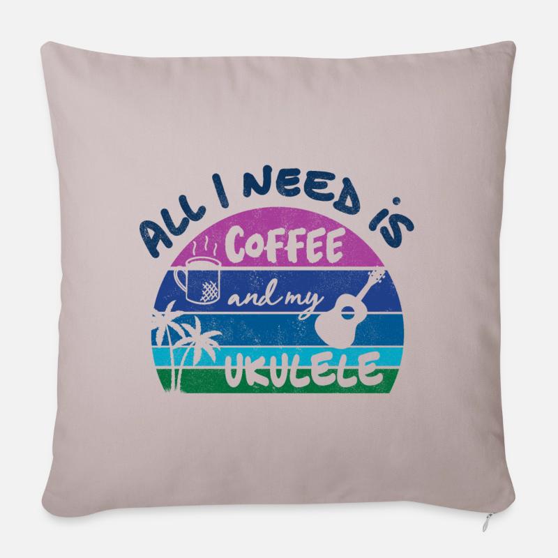 All I need is coffee and my Ukulele - retro sunset - Sofakissenbezug 45 x 45 cm - helles Taupe