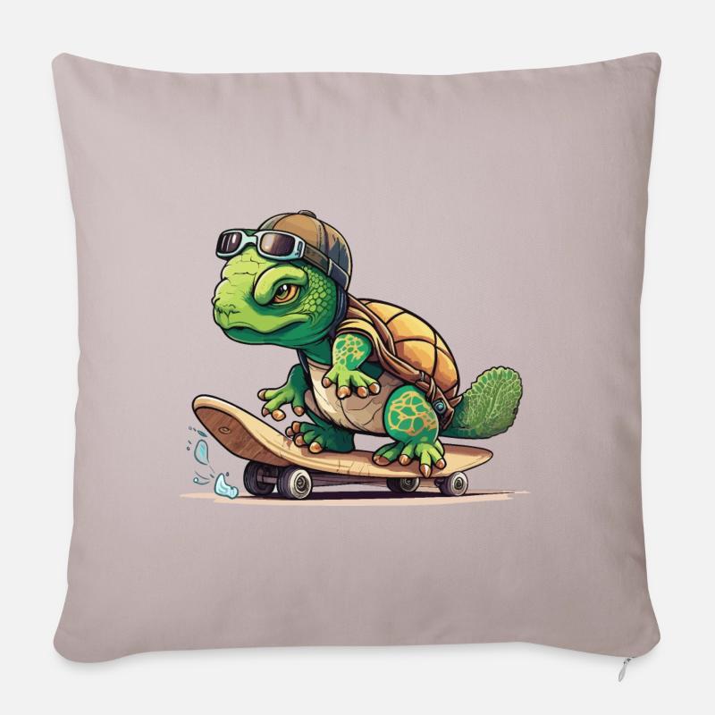Skateboard-Schildkröte - Sofakissenbezug 45 x 45 cm - helles Taupe