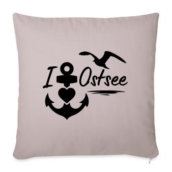J’adore la mer Baltique avec cœur d’ancre et mouette - Housse de coussin décorative 45 x 45 cm - taupe clair - Devant