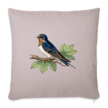 HIrondelle sur branche feuillée - Housse de coussin décorative 45 x 45 cm - taupe clair - Devant
