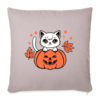 Herbst Katze Weiß Kürbis Ahorn Blatt Süß Halloween - Sofakissenbezug 45 x 45 cm - helles Taupe - Vorne