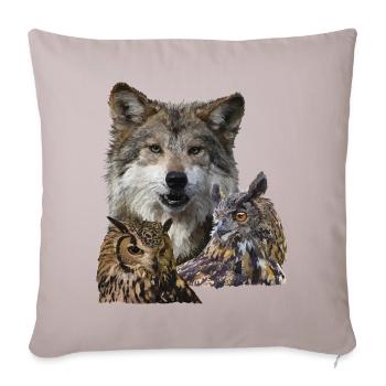 Loup et hiboux - Housse de coussin décorative 45 x 45 cm - taupe clair - Devant