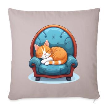 Katze schläft zusammengerollt auf dem Sessel - Sofakissenbezug 45 x 45 cm - helles Taupe - Vorne