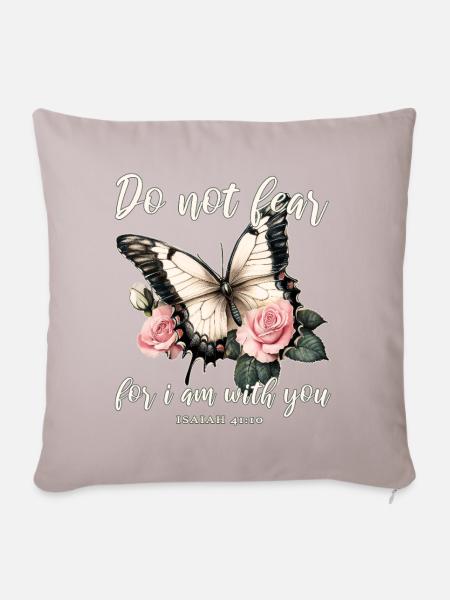 Bibelvers Schmetterling Christlich - Sofakissenbezug 45 x 45 cm - helles Taupe