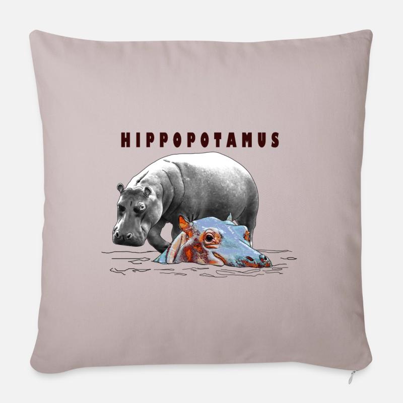 Hippopotamus, Flusspferd - Sofakissenbezug 45 x 45 cm - helles Taupe