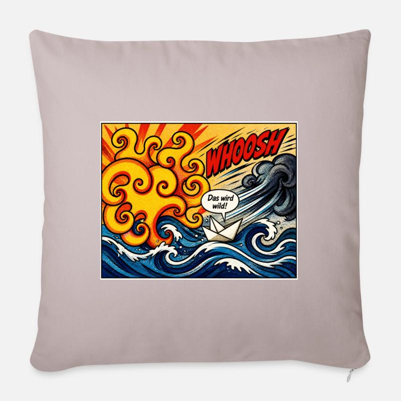 Retro Comic Papierboot - Das wird wild! - Sofakissenbezug 45 x 45 cm - helles Taupe