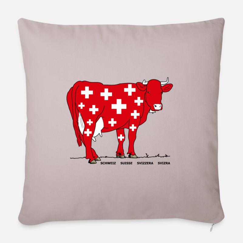 Suisse, vache, confédération, croix - Housse de coussin décorative 45 x 45 cm - taupe clair