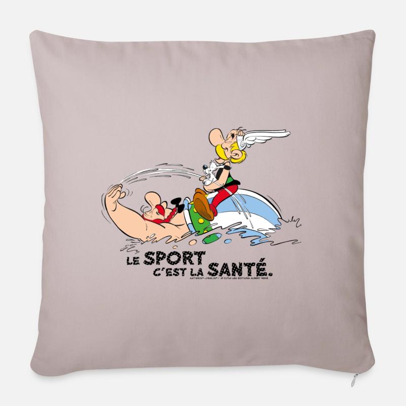 Asterix und Obelix schwimmen mit Idéfix - Sofakissenbezug 45 x 45 cm - helles Taupe