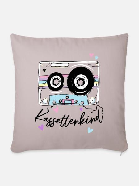 Kassettenkind 90er 80er Jahre Mottoparty Kassette - Sofakissenbezug 45 x 45 cm - helles Taupe