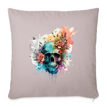 Skull Skull Roses Floral Watercolor Art - Sofa pillowcase 17,3'' x 17,3'' (45 x 45 cm) - light taupe - Front