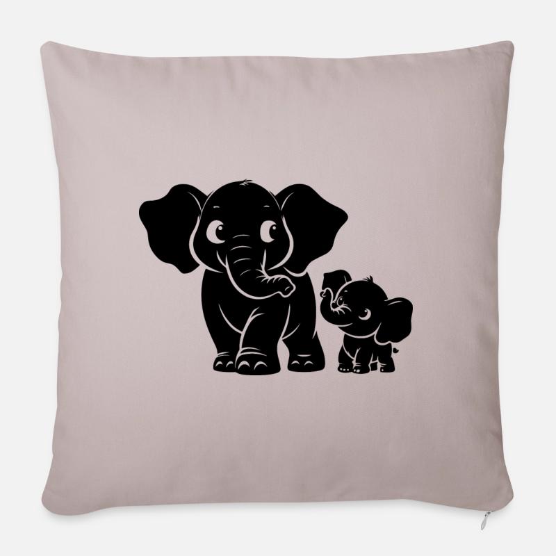Elefant mit Babyelefant - Sofakissenbezug 45 x 45 cm - helles Taupe
