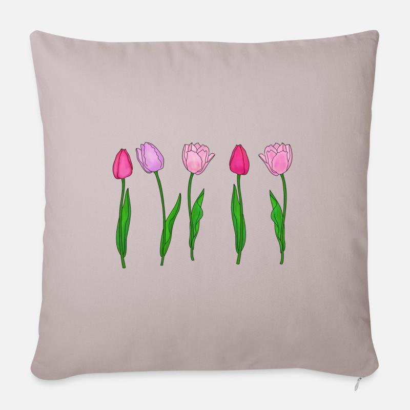 Rosa Tulpen, Frühling - Sofakissenbezug 45 x 45 cm - helles Taupe