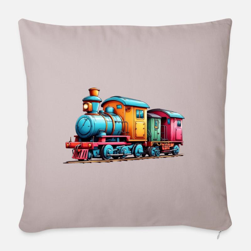 Petit train coloré pour garçons et filles - Housse de coussin décorative 45 x 45 cm - taupe clair