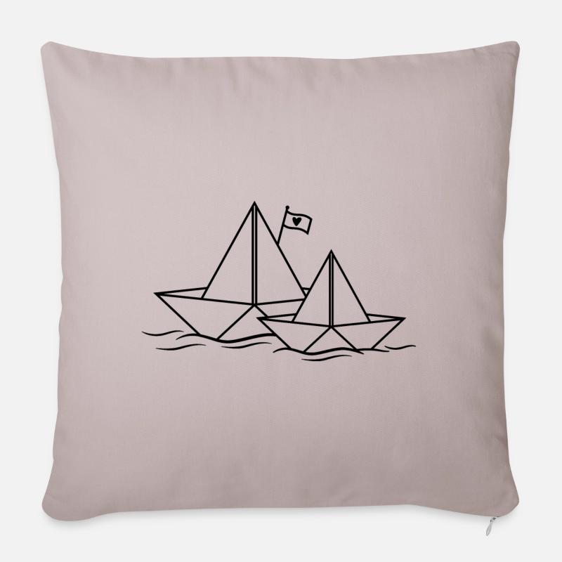 Papierschiff Herz Papierboot 2 Papierschiffe Paare - Sofakissenbezug 45 x 45 cm - helles Taupe