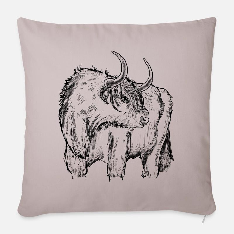 Highland Rind Zeichnung - Sofakissenbezug 45 x 45 cm - helles Taupe