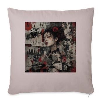 Japanische Kunst Collage Street Art Motiv - Sofakissenbezug 45 x 45 cm - helles Taupe - Vorne