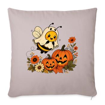Abeille d’Halloween en fantôme avec un T-shirt citrouille - Housse de coussin décorative 45 x 45 cm - taupe clair - Devant