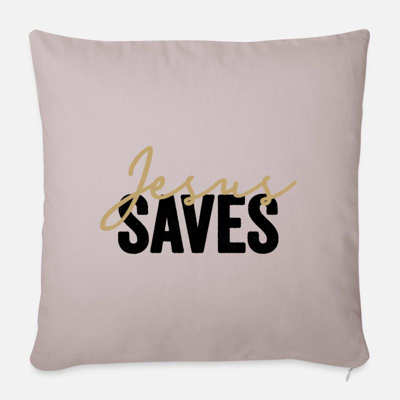 Jesus Saves In Den Farben Gold Und Schwarz - Sofakissenbezug 45 x 45 cm - helles Taupe