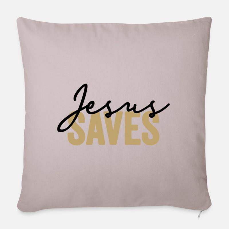 Jesus Saves In Den Farben Schwarz Und Gold - Sofakissenbezug 45 x 45 cm - helles Taupe