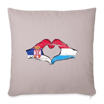Aiguilles du drapeau de la Serbie Luxembourg en forme de coeur utilisé - Housse de coussin décorative 45 x 45 cm - taupe clair - Devant