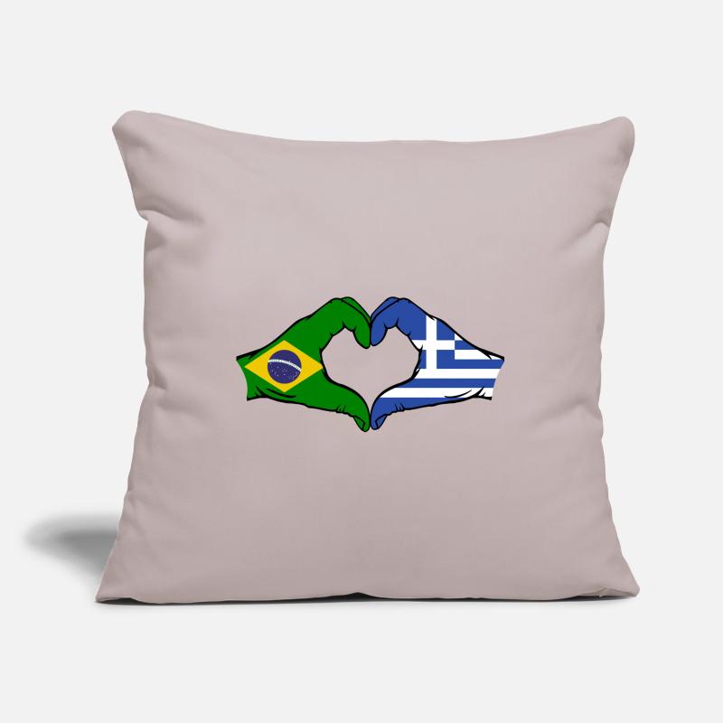 Brésil Grèce Drapeau Mains Coeur Forme Housse de coussin décorative 45 x 45 cm