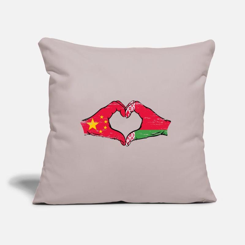 Chine Biélorussie drapeau mains forme de coeur utilisé Housse de coussin décorative 45 x 45 cm