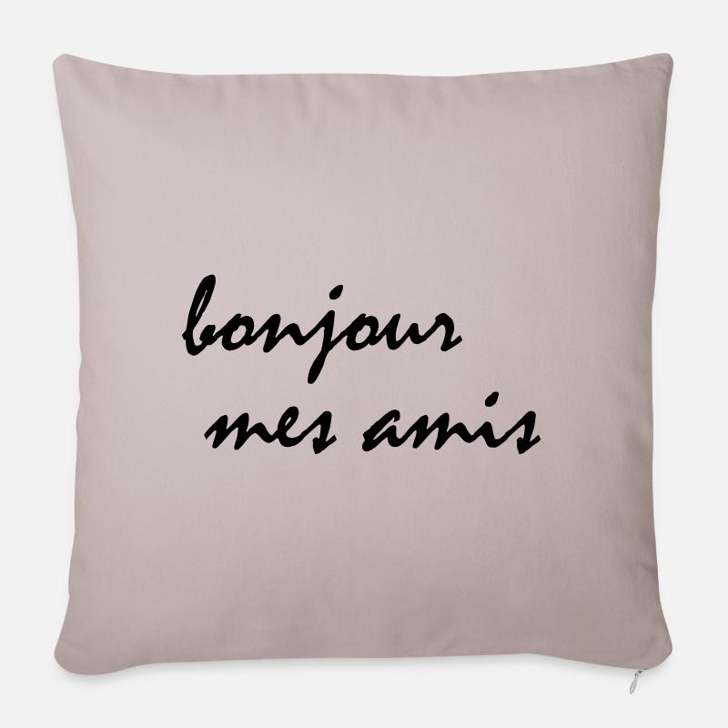 bonjour mes amis Hallo meine Freunde Typografie - Sofakissenbezug 45 x 45 cm - helles Taupe