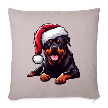Rottweiler mignon portant un chapeau de Père Noël - Housse de coussin décorative 45 x 45 cm - taupe clair - Devant