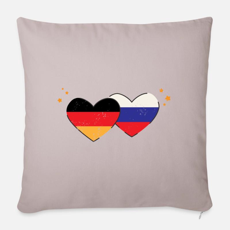 J’aime la Russie L’Allemagne drapeaux cœurs - Housse de coussin décorative 45 x 45 cm - taupe clair