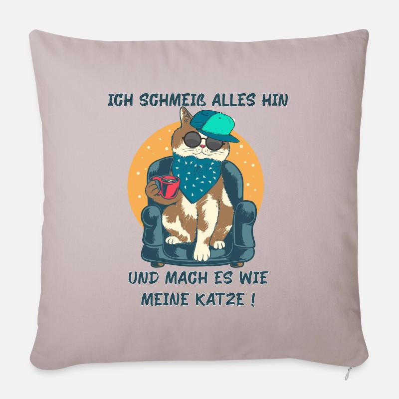 Katze- kein Bock- schlechte Laune - Sofakissenbezug 45 x 45 cm - helles Taupe