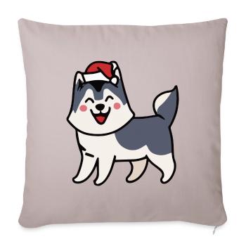 Husky Père Noël Chien Malamute - Housse de coussin décorative 45 x 45 cm - taupe clair - Devant