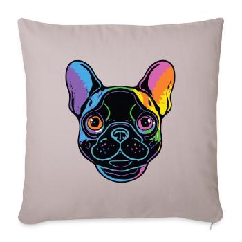 Französische Rainbow Bulldogge Hund Frenchie - Sofakissenbezug 45 x 45 cm - helles Taupe - Vorne
