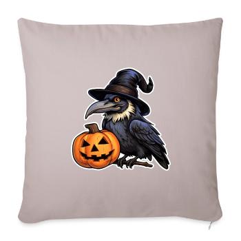 Halloween Rabe mit Hexenhut auf Kürbis - Sofakissenbezug 45 x 45 cm - helles Taupe - Vorne