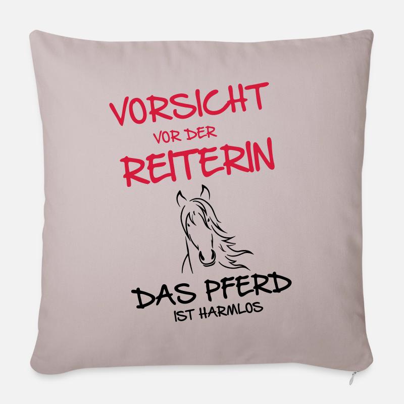 Vorsicht vor der Reiterin - Sofakissenbezug 45 x 45 cm - helles Taupe