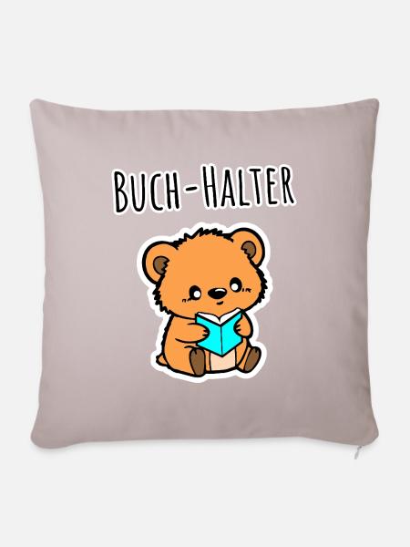 Der kleine Teddy ist ein Buch Halter! - Sofakissenbezug 45 x 45 cm - helles Taupe