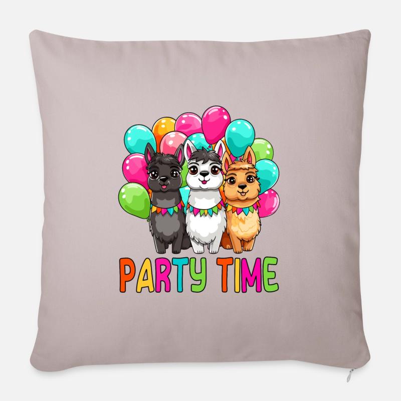 Party time süße Lamas bunte Luftballons Kinder - Sofakissenbezug 45 x 45 cm - helles Taupe