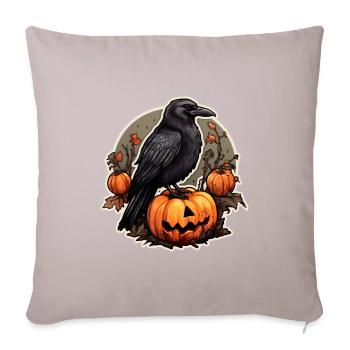 Corbeau d’Halloween avec citrouille - Housse de coussin décorative 45 x 45 cm - taupe clair - Devant