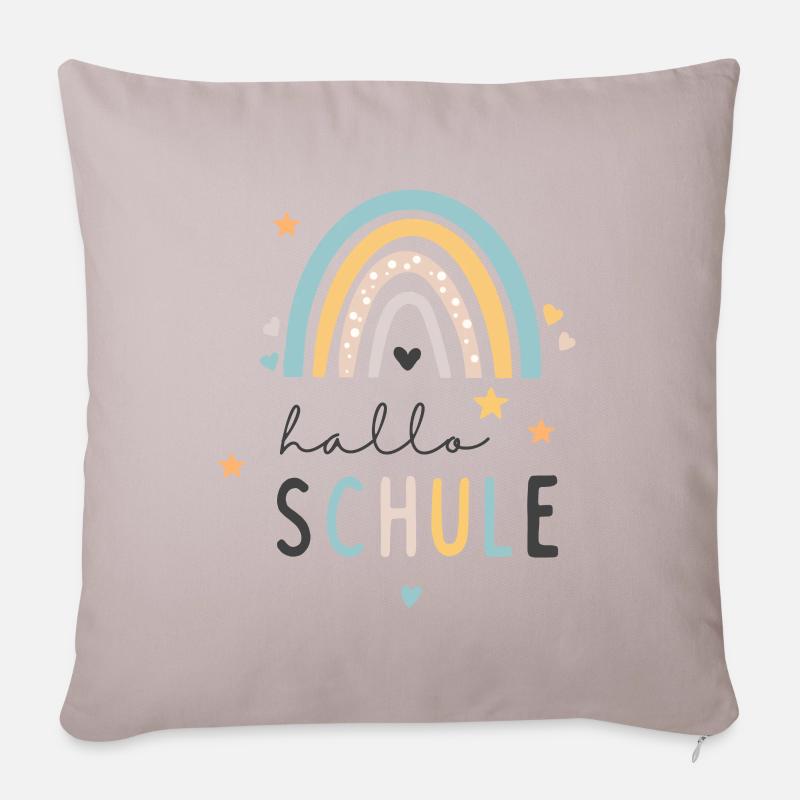 Schulkind 2024 Regenbogen - hallo Schule - Sofakissenbezug 45 x 45 cm - helles Taupe