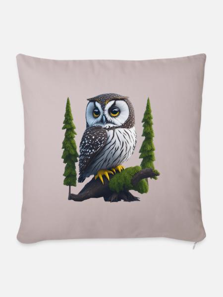 Kleiner Uhu - Sofakissenbezug 45 x 45 cm - helles Taupe
