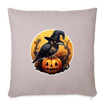 Halloween raven with witch hat on pumpkin - Sofa pillowcase 17,3'' x 17,3'' (45 x 45 cm) - light taupe - Front