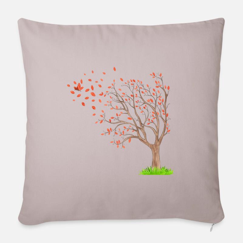 Baum des Lebens und Schmetterling - Sofakissenbezug 45 x 45 cm - helles Taupe
