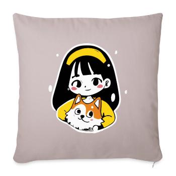 Akita Inu Fille Chien Chiot - Housse de coussin décorative 45 x 45 cm - taupe clair - Devant